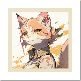 Illustration of handsome cat in anime style Posters and Art